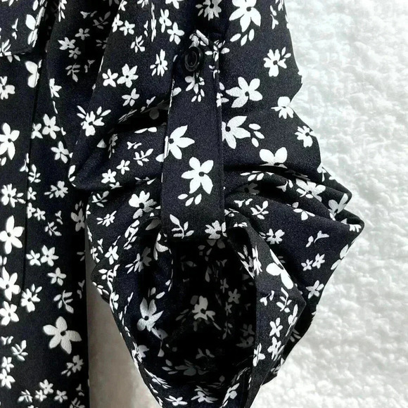 Calvin Klein Womens Blouse S Black White Floral Button Down Top Career Business - Picture 6 of 13